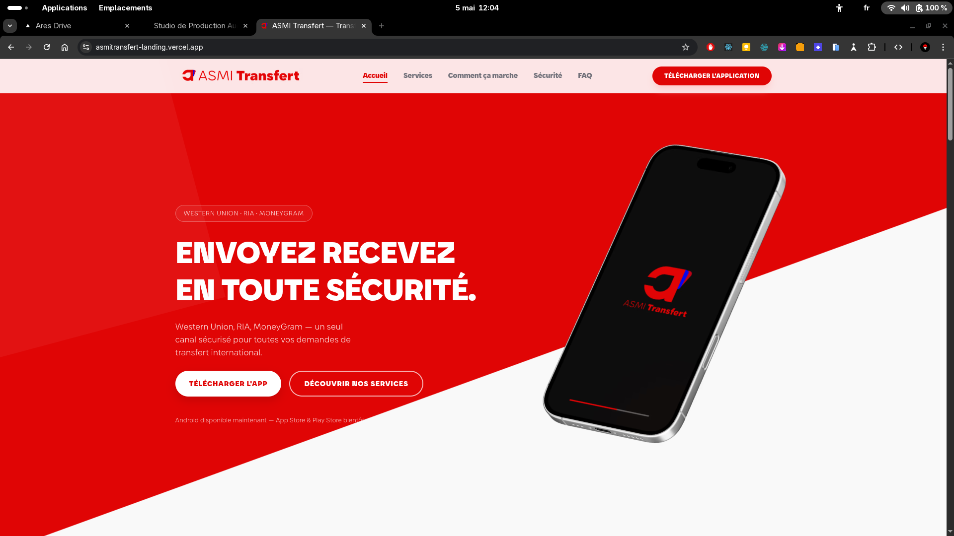 Capture du hero du projet ASMI Transfert